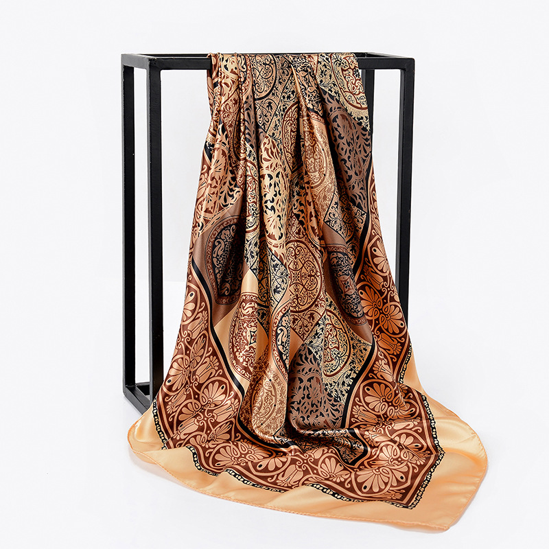 Silke satin sjal kvinnor hår halsduk rosa hhaki tryck hijab scarfs fyrkantiga sjalar och omslag halsdukar för dam 90*90cm: Kaki