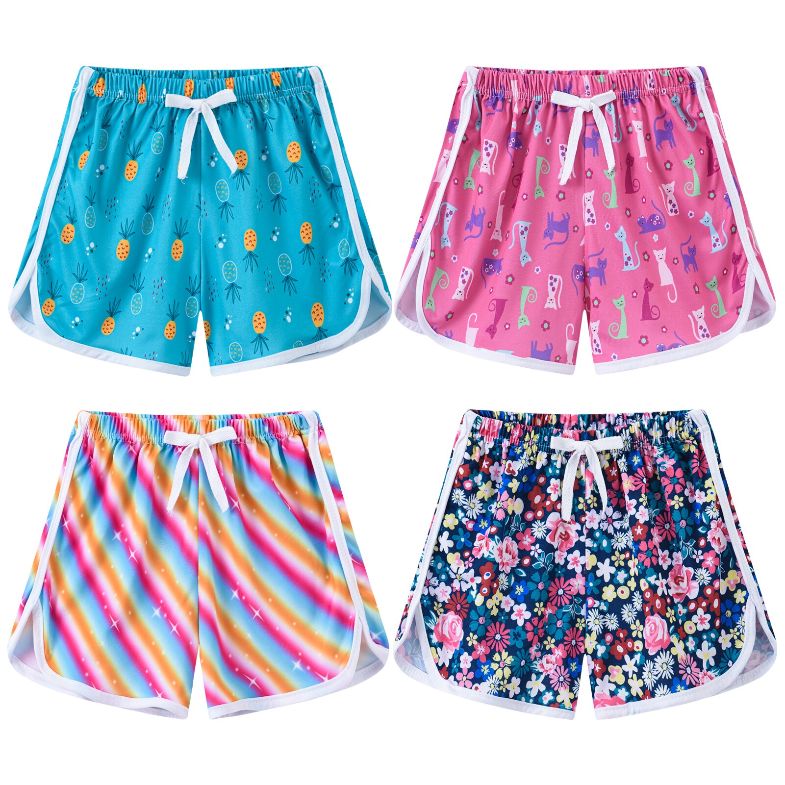 Shorts de plage pour enfants, pantalons de sport décontractés pour garçons et filles, culottes absorbant la transpiration imprimées, vêtements de natation quotidiens pour piscine, 4 pièces: 4pcs-Type 4 / 100