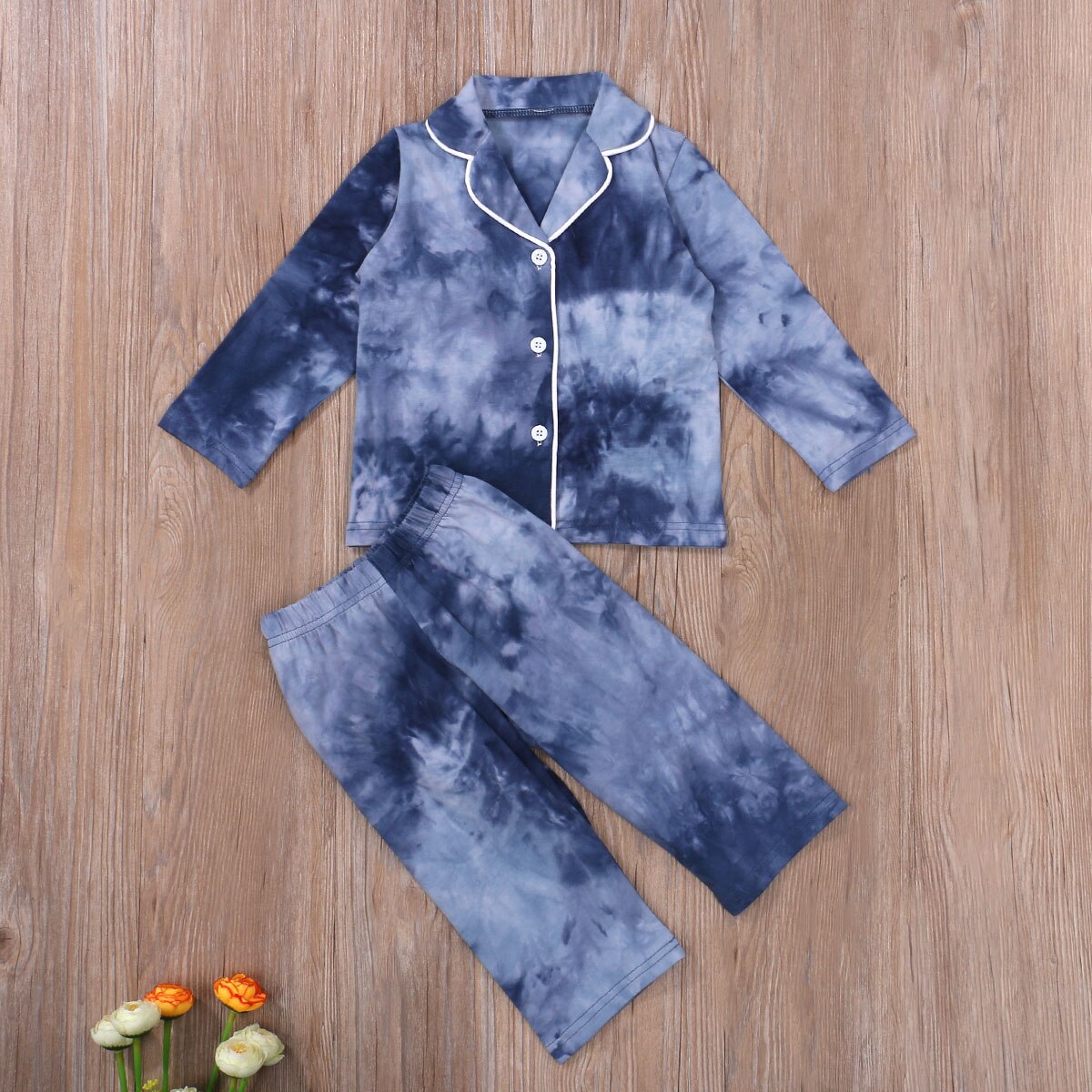 1-6Year Crianças Tie Dye Imprimir Pijamas Do Bebê Das Meninas Dos Meninos de Manga Longa Botão Para Baixo Tops Com Decote Em V Calças Pijamas Infantis Pijamas roupa