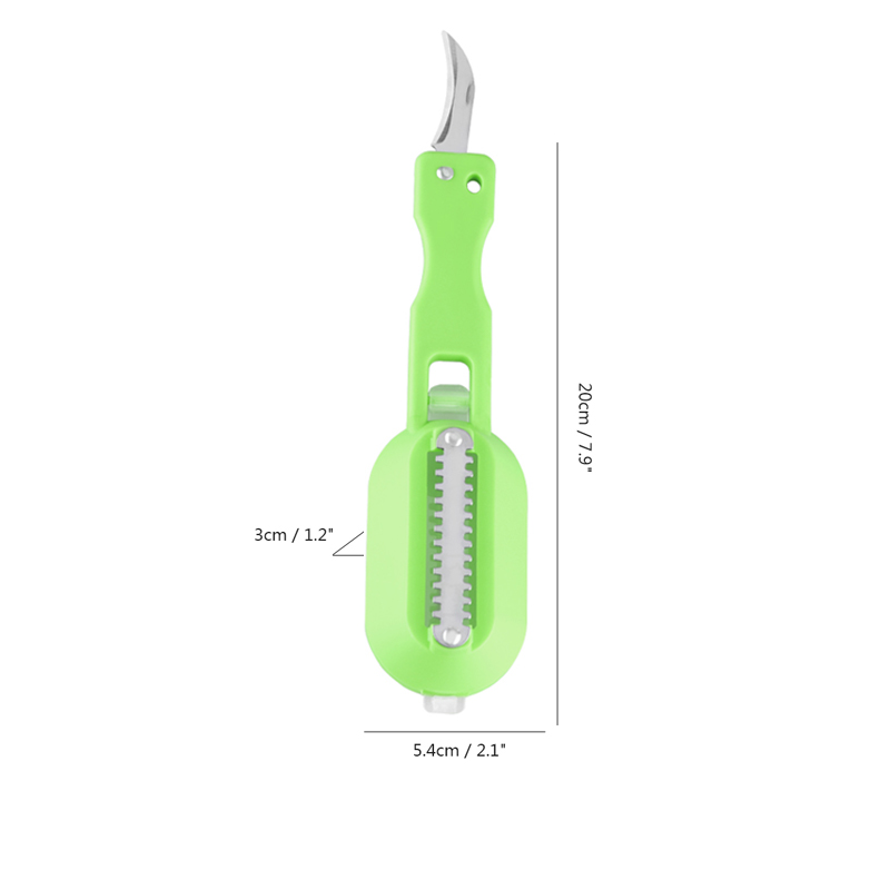 2 In 1 Plastic Fishing Scale Brush Built-in Fish Cutter Fish Skin Brush Scraping Fast Remove Fish Knife Cleaning Scaler Scraper: green