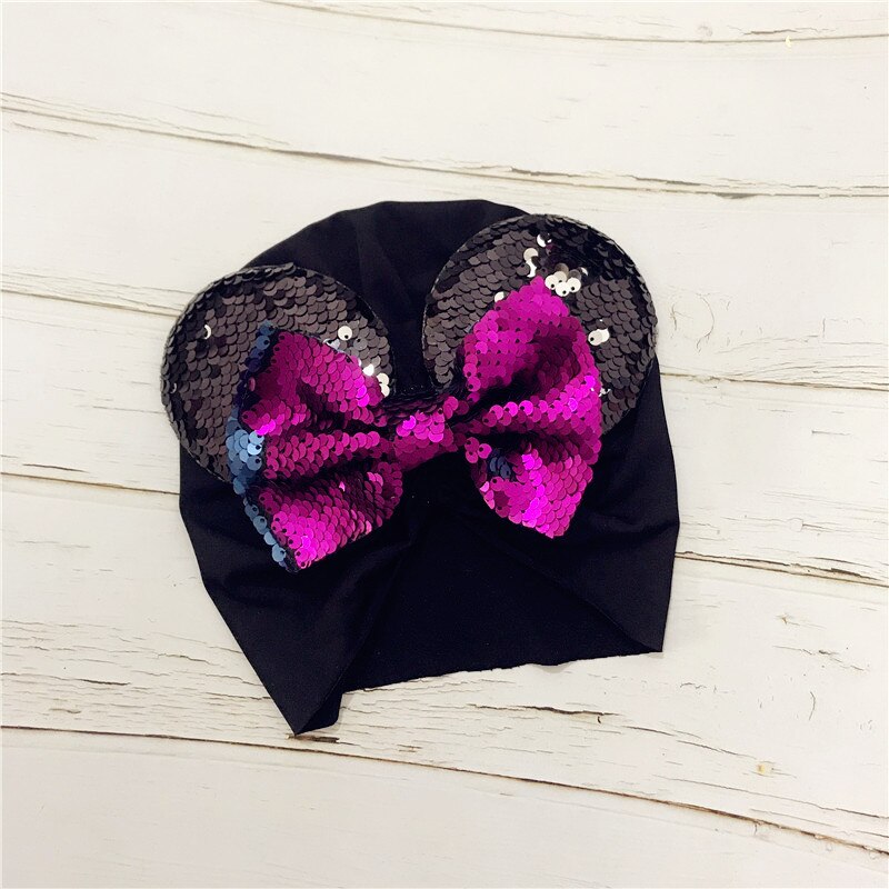 Forår sommer baby hue turban hat piger minnie mouse ører headwrap med pailletter hår sløjfer fotografering rekvisitter kasket  h262d: C