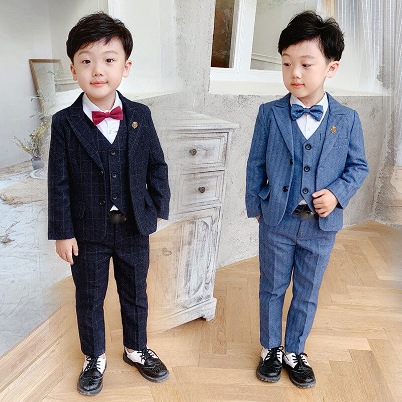 Kinderen Formele Pak Sets Bloem Jongens Blazer Vest Broek Kleding Sets Kids Wedding Party Piano Perfomance Kostuum