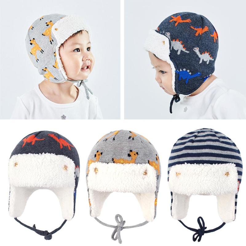 Kinderen jongen meisje winter warme fleece muts kinderen katoenen gebreide bedrukte mutsen