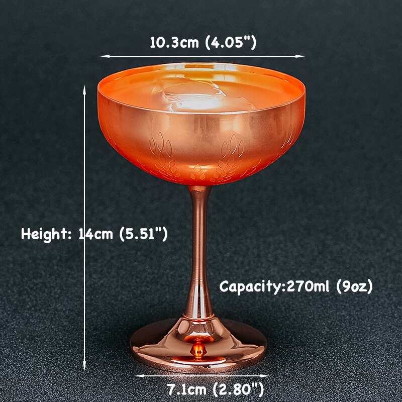Ætsning martini cocktailglas, rustfrit kobber belagt