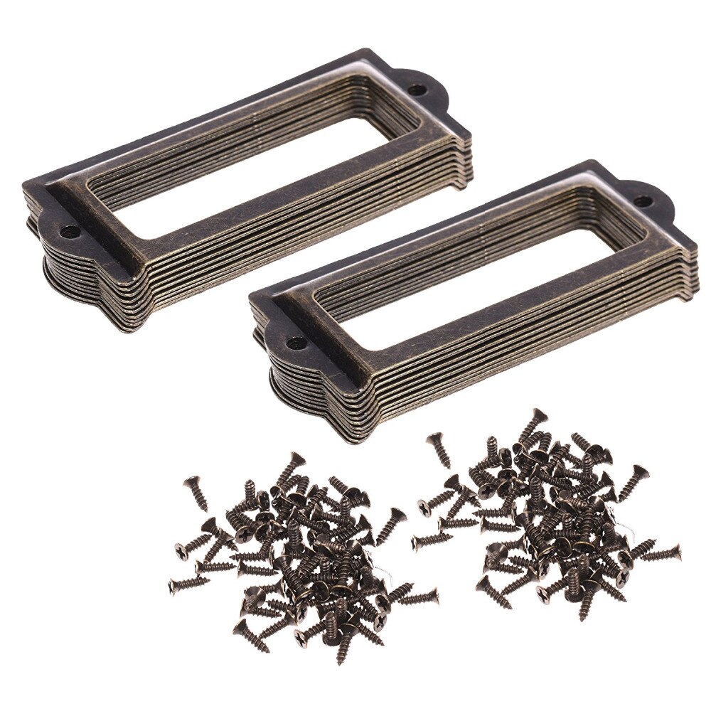 20 stk 83 x 33mm bronsefargede metallkontor arkivhyller skuff navnekortetikettholderrammer med skruer