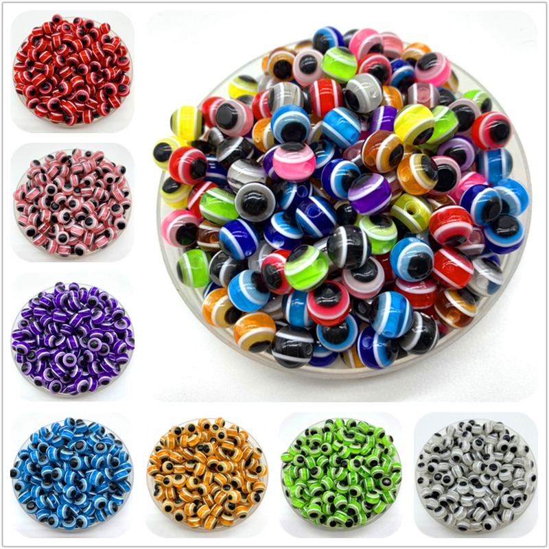 6mm 8mm 10mm blu tondo distanziatore perline malocchio perline striscia resina distanziatore perline per fare gioielli fai da te braccialetto collana Charms