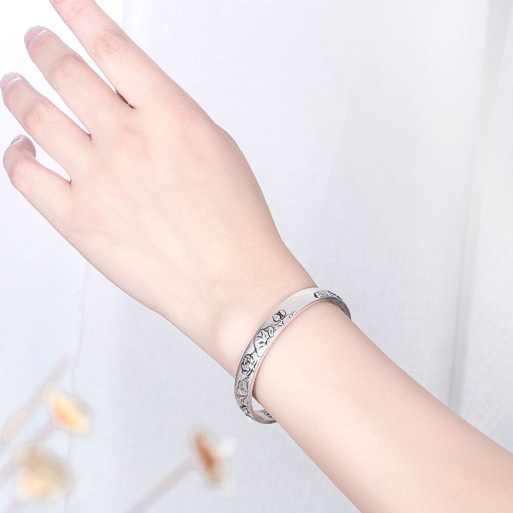 NEHZY S999 timbro argento nuova donna gioielli di moda di alta qualità nero fiore di loto argento tailandese retrò semplice braccialetto aperto