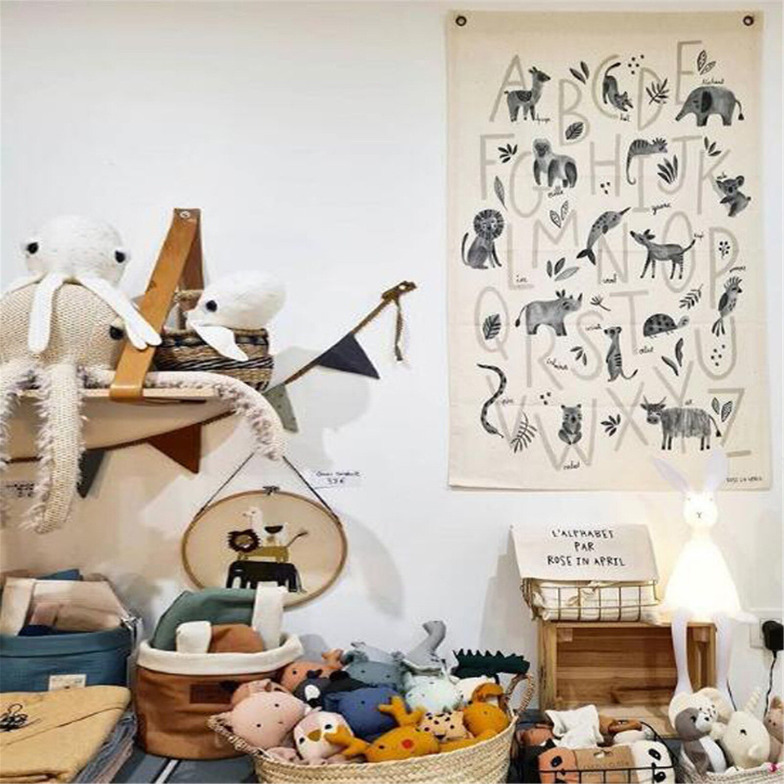Wall Posters Nordic Style Animal Alphabet Canvas Wall Hanging Children's Home Wall Decoration Photography Background Props
