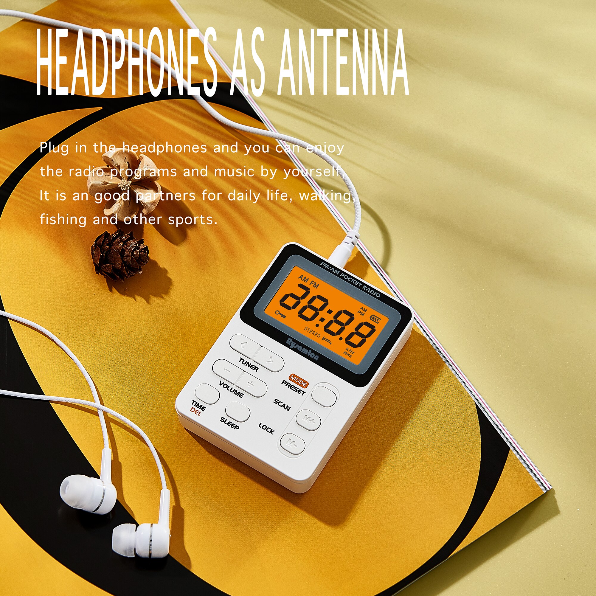 Rysamton-Radio portátil AM/FM, dispositivo de bolsillo con batería recargable, mejor recepción, pantallas digitales grandes, auriculares incluidos