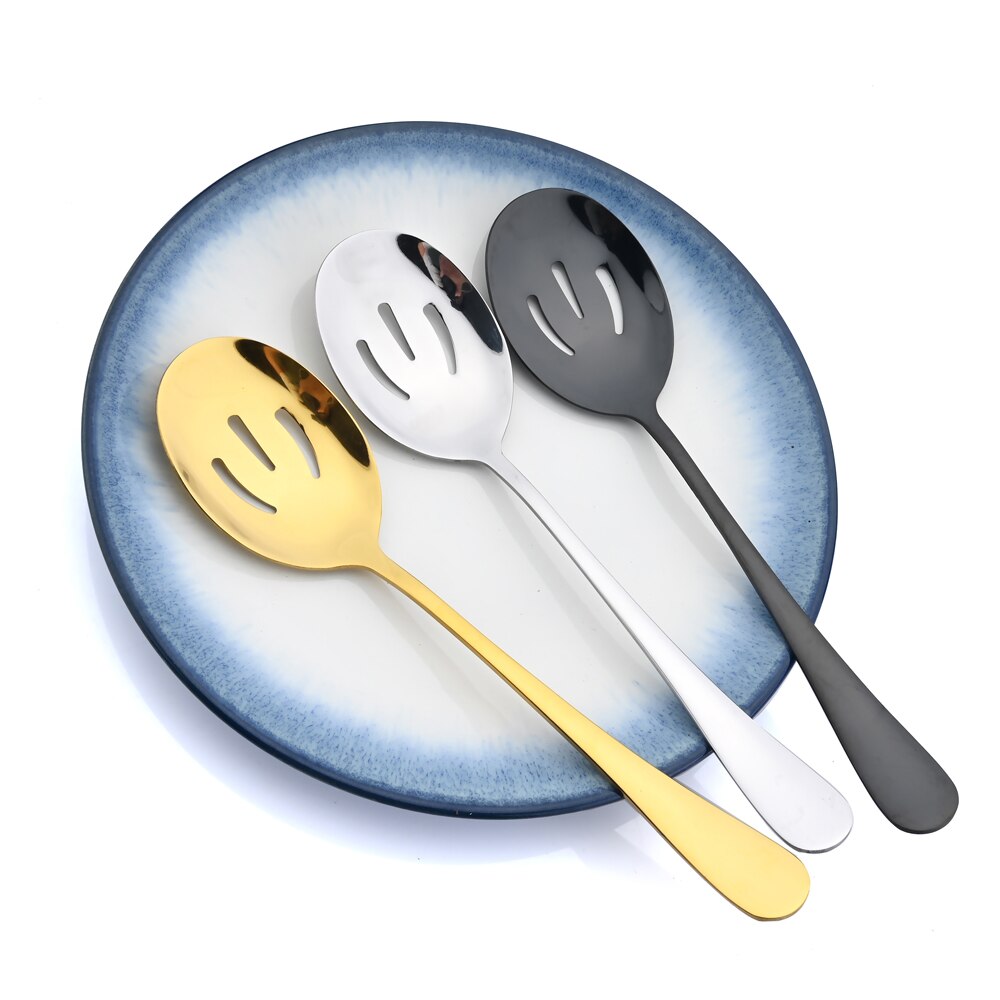 Stainless Steel Serving Spoon Western Restaurant Public Rainbow Cutlery Soup Ladle Colander Fork Shovel Distributing Spoons