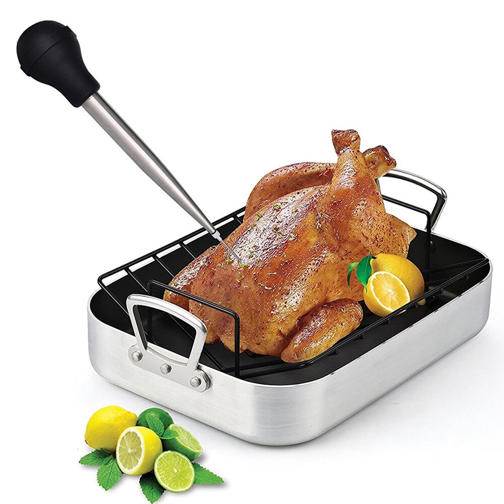 Basting Rvs Gevogelte Vlees Set Baster Siliconen Tool Reinigingsborstel Huis Keuken Bbq Turkije Kruiden Outdoor