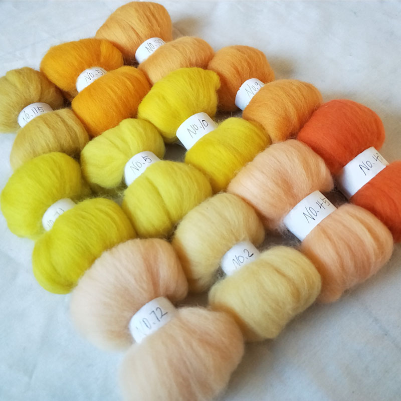 WFPFBEC voelde 70 s wol fiber voor naaldvilten merinowol zwervende fiber wol geel 11 kleuren 10g 20g 50g