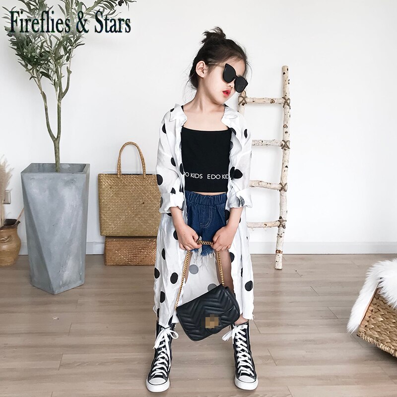 Lente zomer meisjes lange jas baby bovenkleding kinderblouse kinderkleding stip zonbescherming dun ademend 3 to 12 jaar