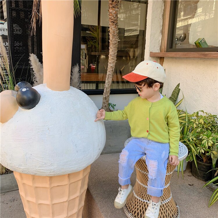 boys ripped jeans spring girls korean style Frilled denim pants 1-6 years kids trousers