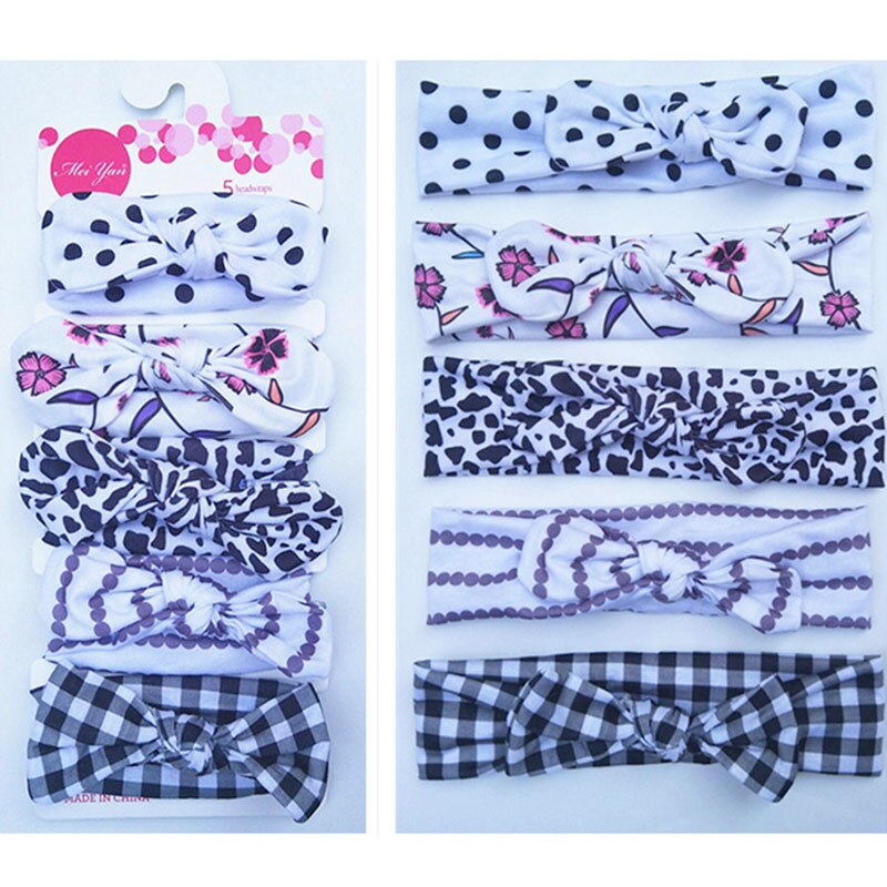 5 stuks/set schattige strikken baby hoofdband bloemenprint zachte baby meisjes hoofdbanden elastische haaraccessoires prinses baby haarband tulband: 2