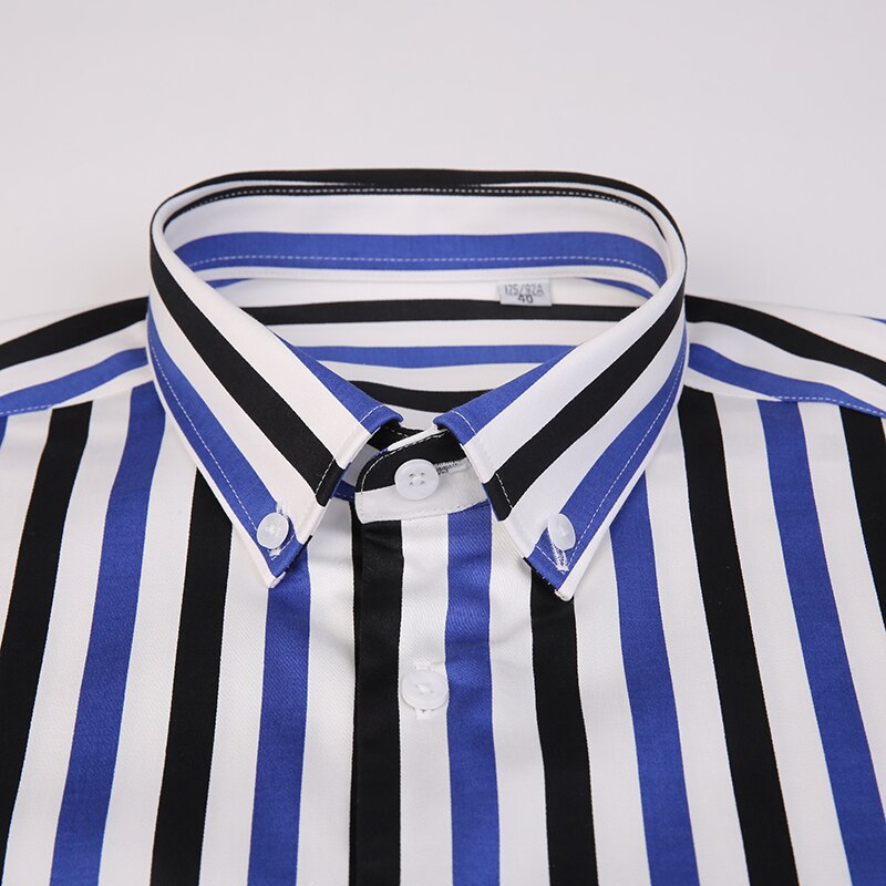 Men&#39;s Multi-Color Vertical Striped Long Sleeve Shirts Pocketless Button-down Standard-fit Casual Shirt