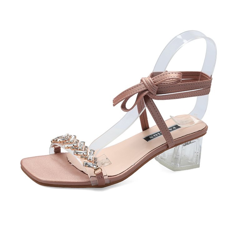 Women Sandals Shoes Celebrity Wearing Simple Style PVC Clear Transparent Strappy Buckle Sandals High Heels Shoes Woman E953: Pink / 3.5