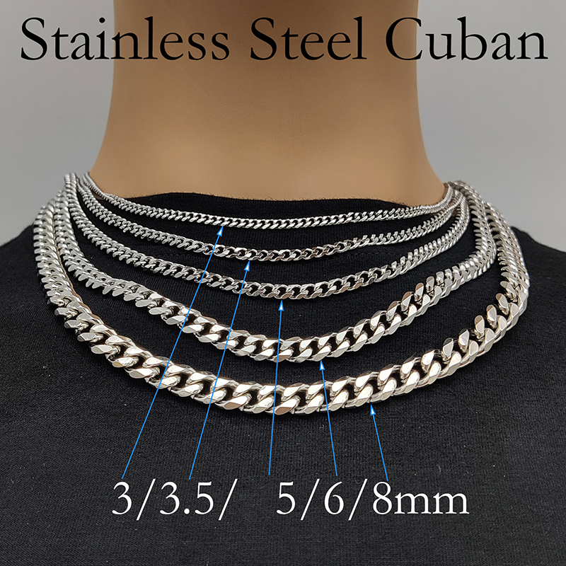 10 pies Cadena cubana de acero inoxidable, , cadena de eslabones curvos para hombres o mujeres, fabricación de joyas