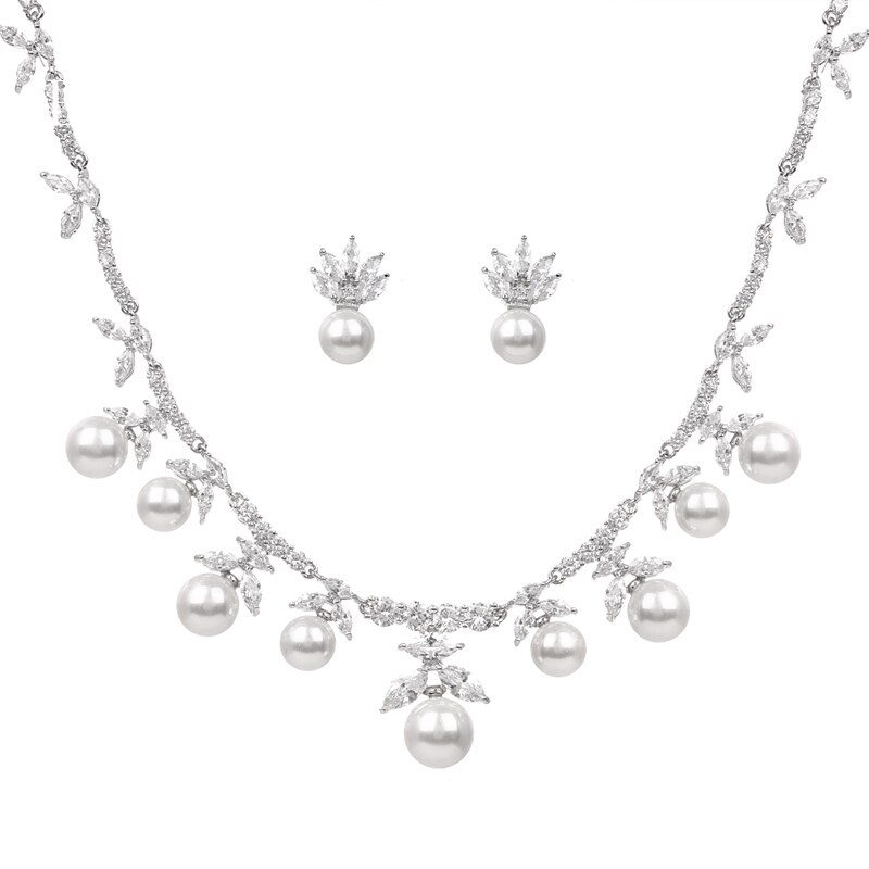 Emmaya Light Luxury Jewelry Set For Women&Girls White Color Earring And Necklace AAA Zirconia And Pearl Noble Dress-up in Party: Default Title