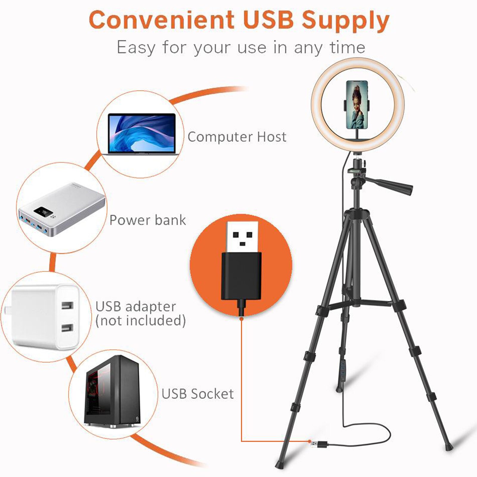 11 zoll LED Ring Licht Dimmbare USB Selfie Gefüllt Licht 3 Modi und 10 Helligkeit Ebenen mit Telefon Halfter und stativ