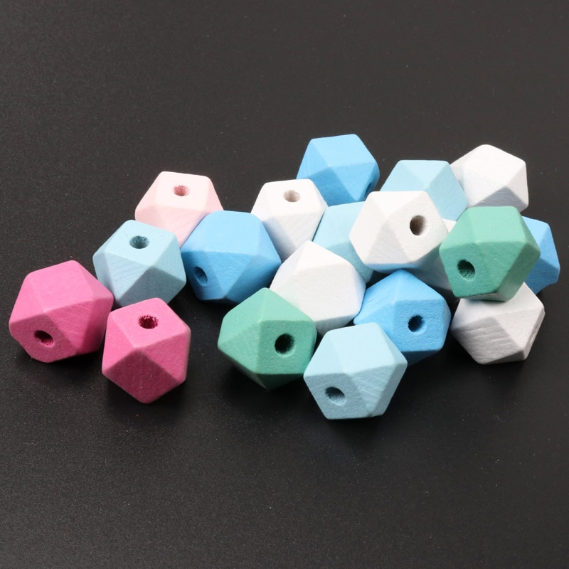 12mm 20pcs Mix Rood Roze Wit Natuurlijke Facet Houten Onvoltooide Geometrische Spacer Kralen Voor Sieraden maken Handmake DIY KL62-12mm