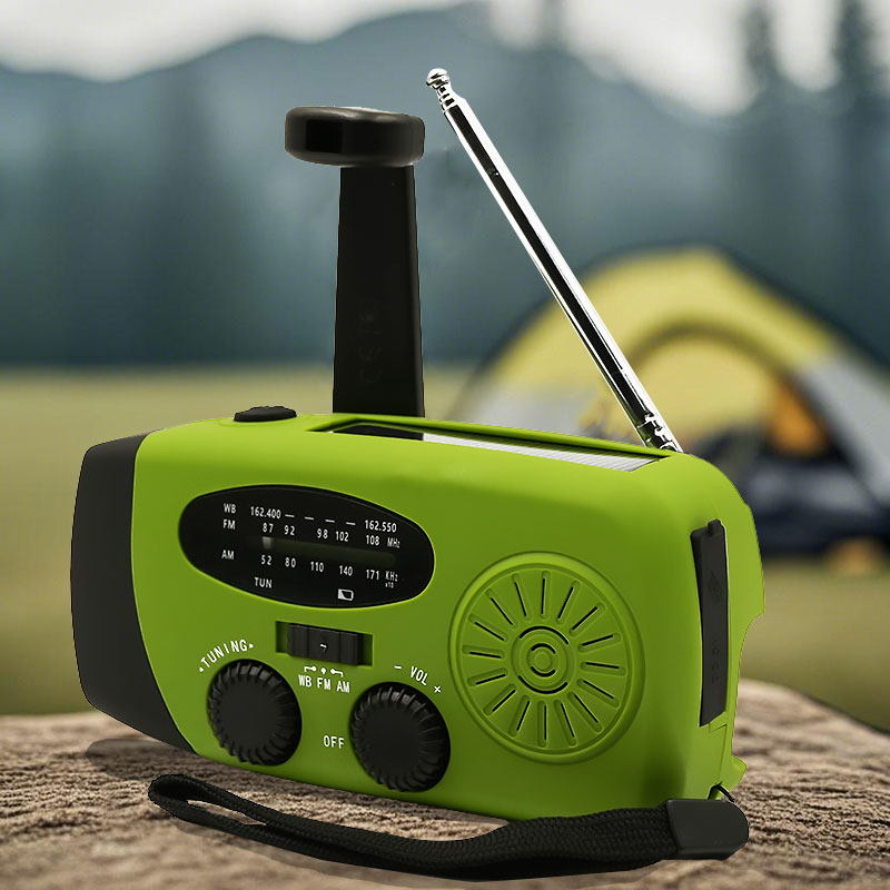 Pequeña radio portátil, radio con batería de 2000mAh, radio de emergencia para exteriores, banco de energía Linterna LED con carga USB Solar