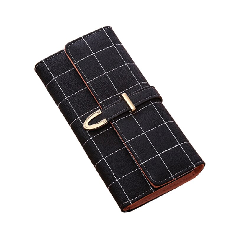 Nova carteira feminina de couro pu, bolsa feminina, porta-cartão de identificação, grande capacidade, de alta qualidade: Style 2  Black