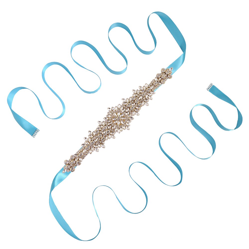 TRiXY S319-G Goldene Strass Gürtel Braut Gürtel Schärpen Bänder Hochzeit Gürtel Schärpen funkelnd Braut Gürtel Brautjungfern Kleider Gürtel: Blau