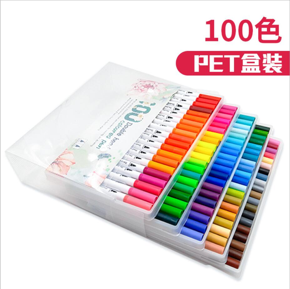 Rotuladores para pinceles de doble punta, 100 colores, marcadores delineadores finos, lápices de acuarelas, pinceles, plumas de dibujo, trazo para colorear la Manga: 100 Colors