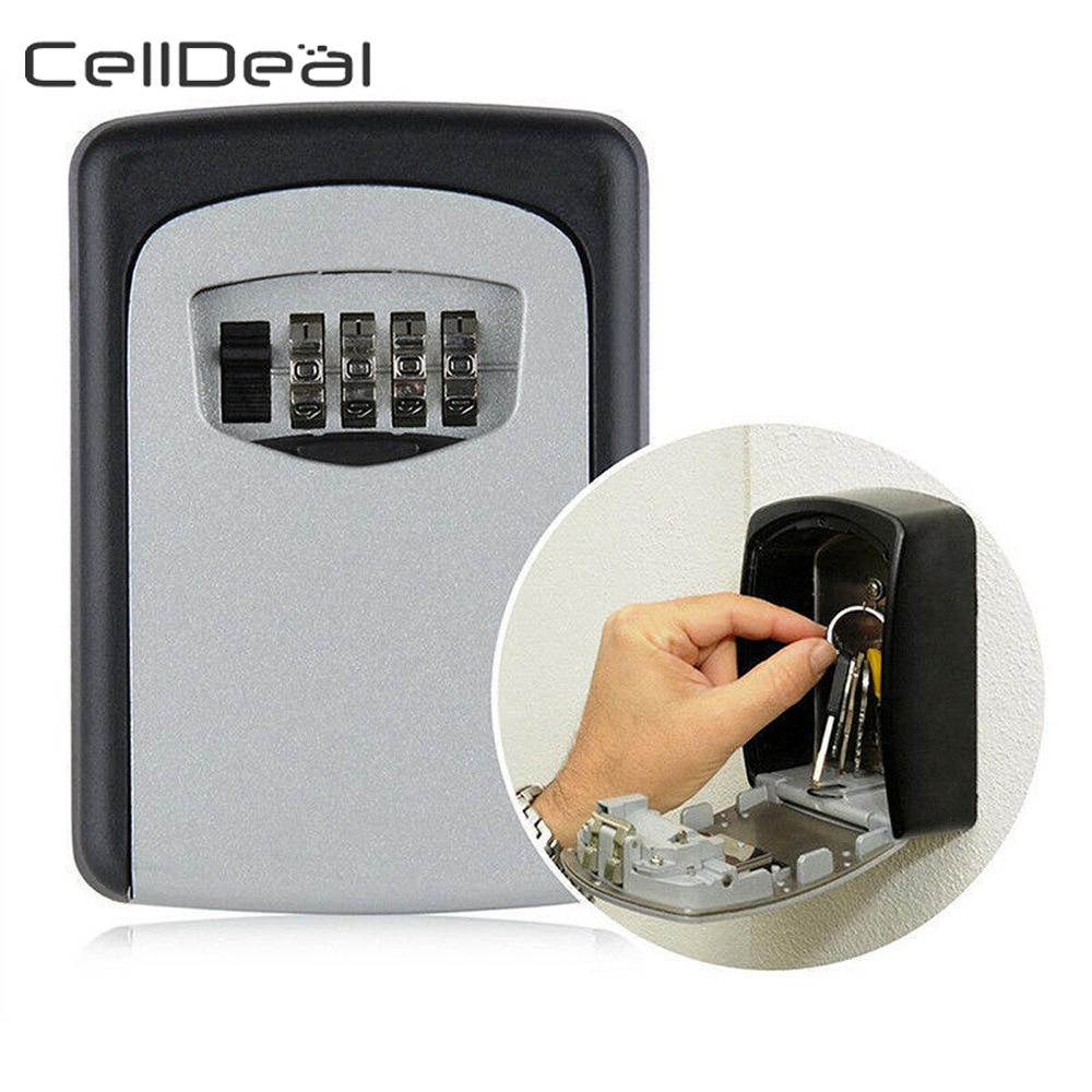 Key Lock Box Wall Mounted Aluminum Alloy Key Safe Box Weatherproof 4 Digit Combination Key Storage Lock Box Indoor Outdoor