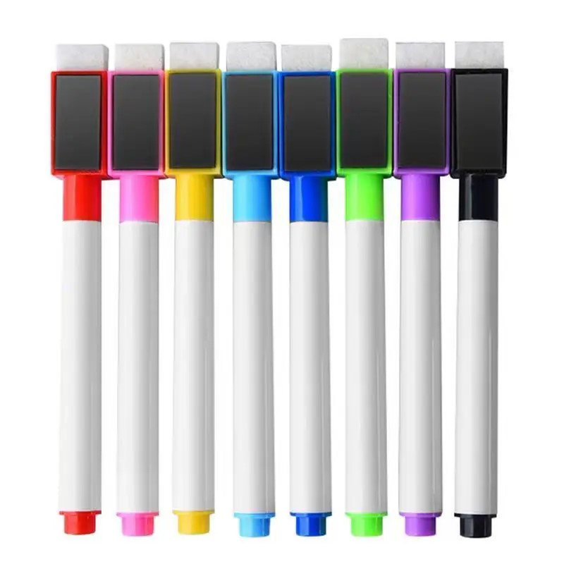8 stk Farger Magnetiske Vanntette Whiteboard-penner medium Spiss Med Innebygd Viskelær