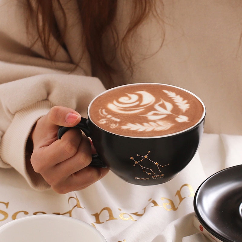Black Ceramic Coffee Cup and Saucer Set Luxury Cappuccino Coffee Cup Set Filizanki Do Kawy Mug BD50CS