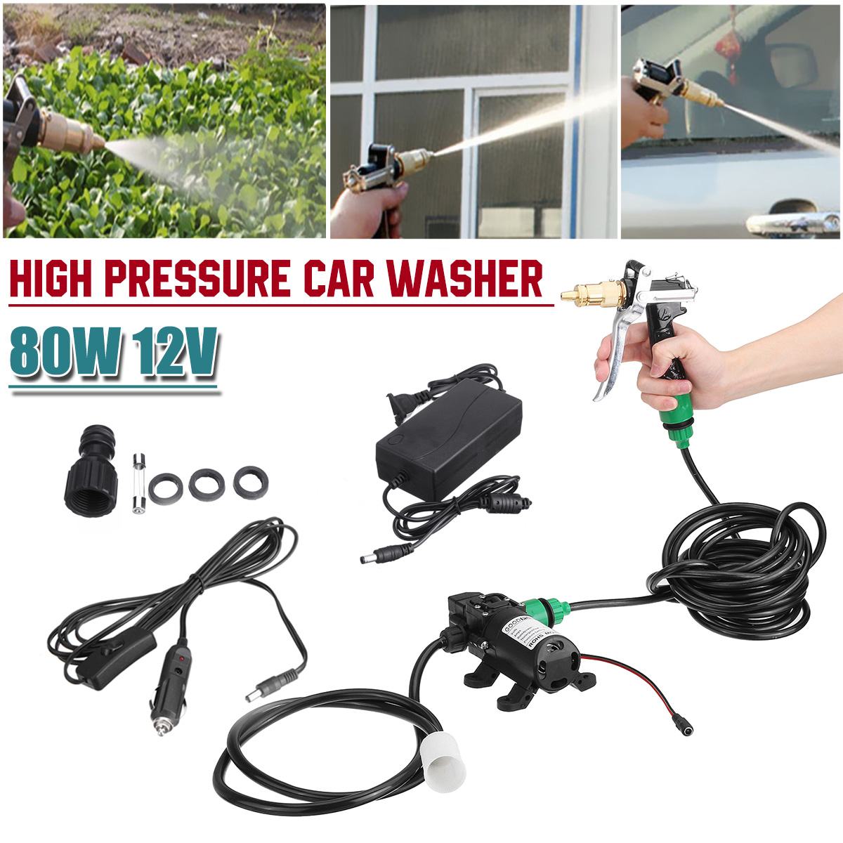 80W 12V Hoge Druk Auto Elektrische Wasmachine Squirt Spuit Wassen Zelfaanzuigende Pomp Water Cleaner Voor Auto wassen Gereedschap + Adapter