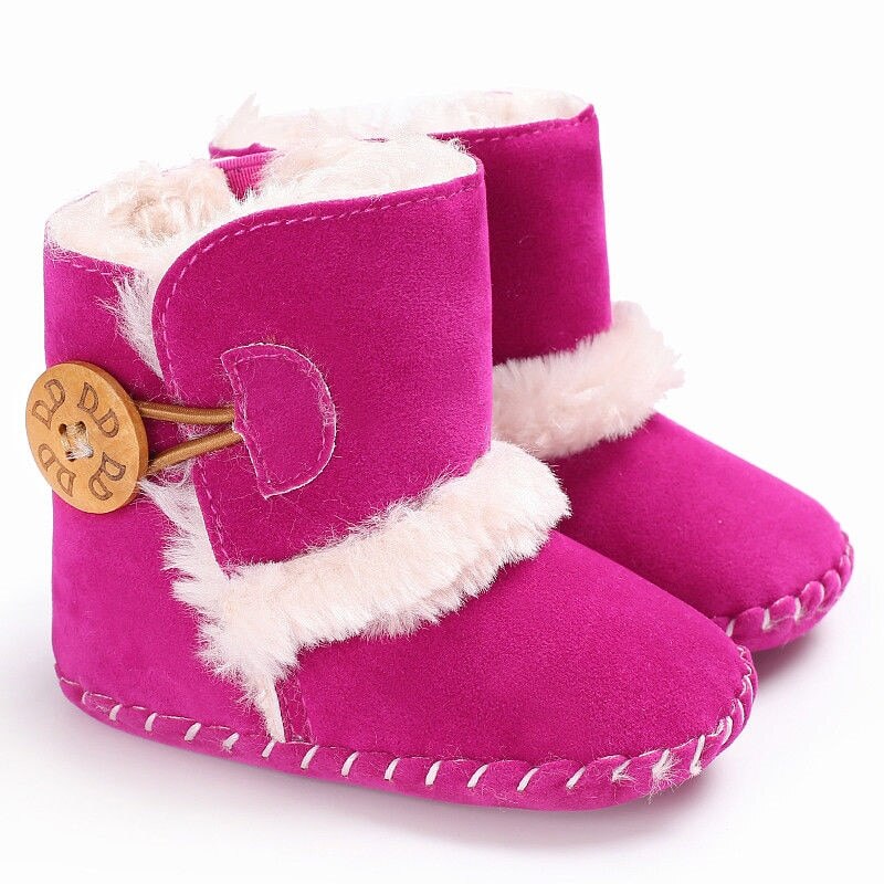 Bebê recém-nascido meninas botas de neve inverno quente sapatos botão sólido de pelúcia tornozelo botas de inverno do bebê unisex sapatos quentes: rose red / 13-18 meses