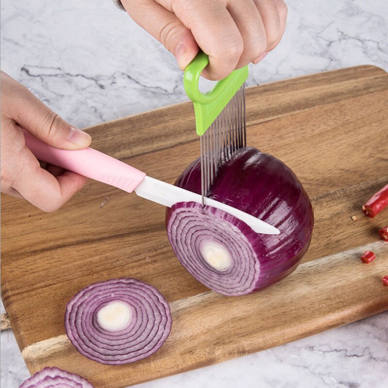 Ui Groenten Slicer Snijden Aid Houder Gids Tomaat Snijden Cutter Veilig Vork Keuken Benodigdheden