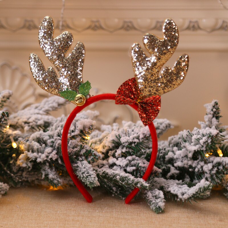 Jul pandebånd gevir xmas børn fancy kjole hovedbeklædning paillet bowknot fest dekoration rød guld: Guld
