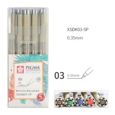 Sakura pigma micron fine line pen sæt 3/4/9 forskellige farver kunstmarkør manga comic pro liner børste pen tegnesæt: Xsdk 03-5p