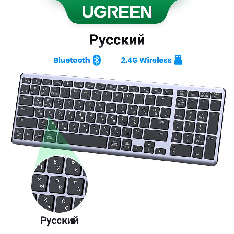 Ugreen Toetsenbord Draadloze Bluetooth 5.0 2.4G Russische/Koreaanse/En 99 Keycaps Voor Macbook Ipad Pc Tablet Usb C Oplaadbare Toetsenbord: Olive
