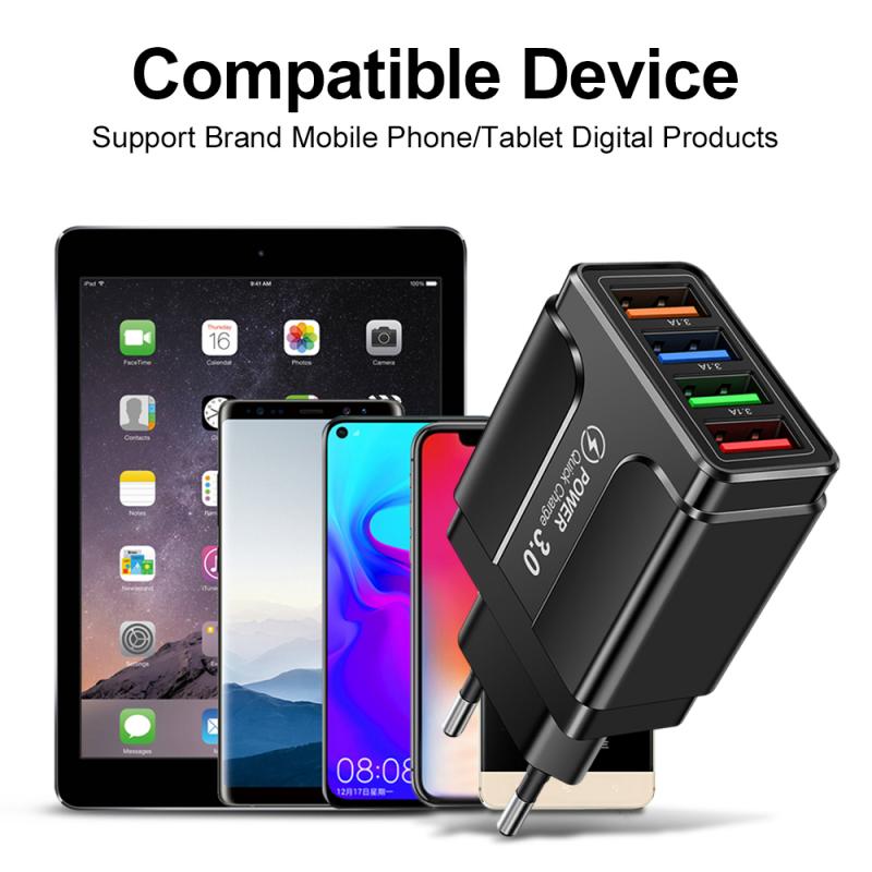 Mobiele Telefoon Reizen Opladen Hoofd Voor Iphone 12 Xiaomi Huawei Tablet Draagbare Eu/Us/Uk Plug 3.1A Vlinder 4 Usb Lader