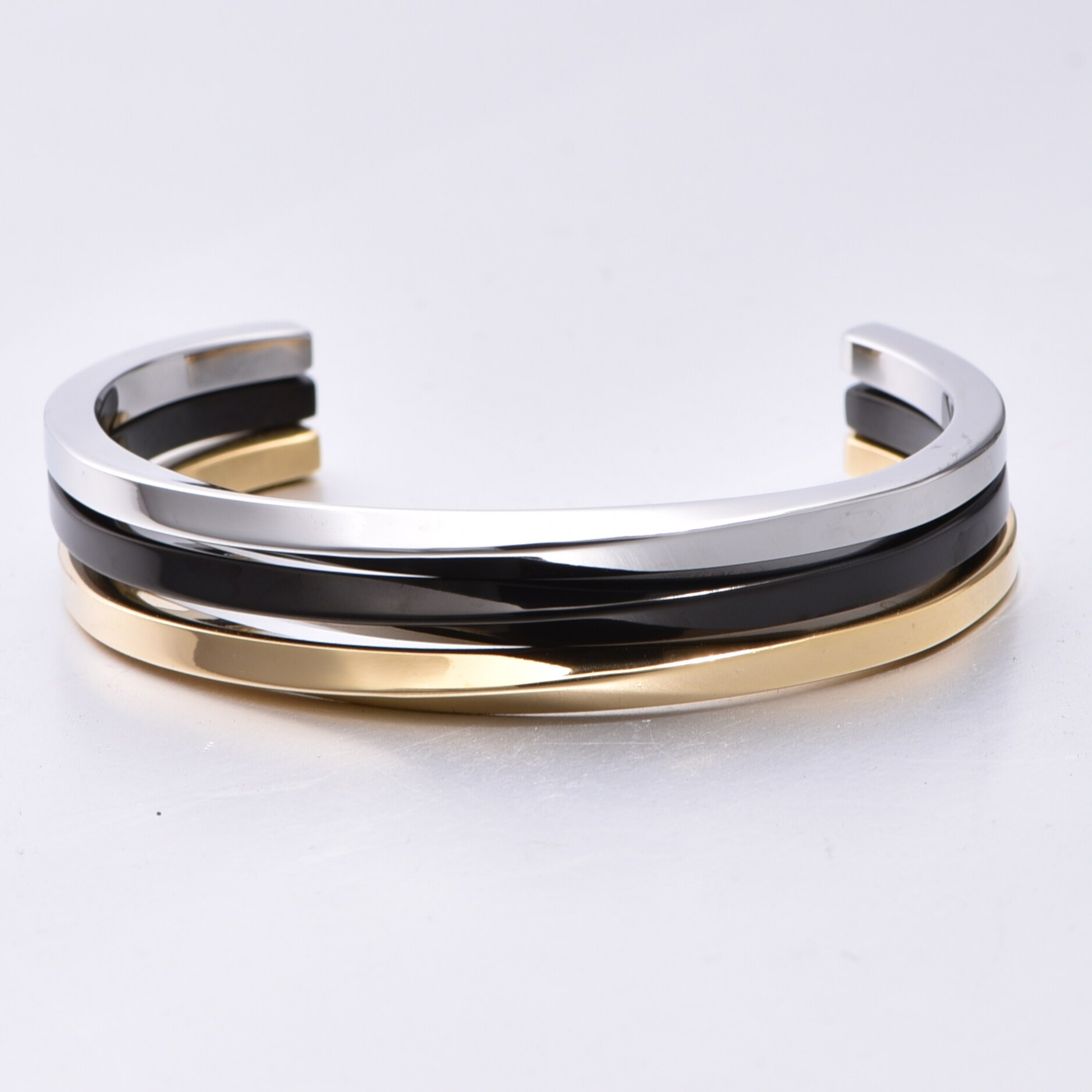 Eenvoudige Classic Bangle Roestvrij Stalen Armband Mannen Gouden Armbanden Zwarte Manchet Bangle Voor Vrouwen Type C Twisted Bangle Sieraden