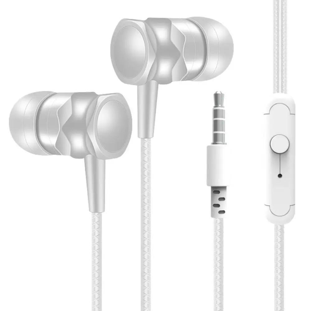 Kabelgebundene Kopfhörer, 3,5 mm Sport-Kopfhörer, drahtgesteuerte In-Ear-Telefon-Kopfhörer, Stereo-Headset mit Mikrofon, Musik-Gaming-Kopfhörer: WHITE