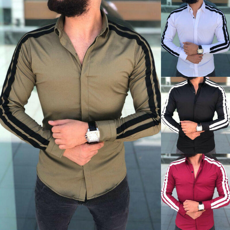 Long Sleeve Mens Shirts Button Up Business Work Smart Formal Plain Dress Top Casual Slim Fit Men Men's Clothing