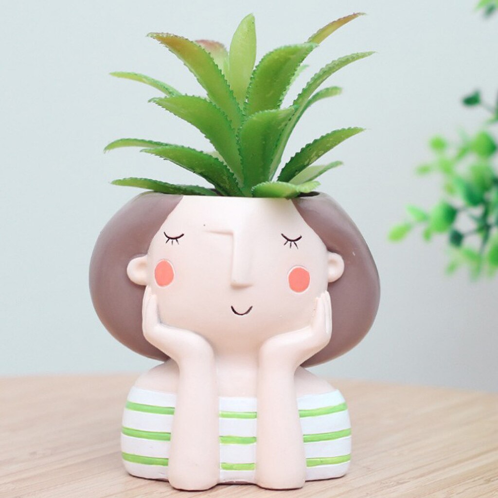 Hartsi söpö tyttö kukkaruukku mehevä istutuskone bonsai ruukku mini työpöydän ornamentti