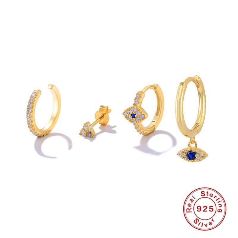 Ohrringe mit türkisfarbenen nieten und blitzmotiven von canner cz für damen, 925 silberne huggies-ohrringe, trend-creolen, schmuck von brincos: 6