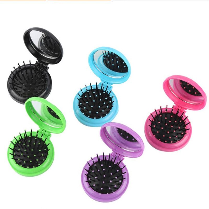 Mini peine plegable portátil para niñas, cepillo de pelo redondo de viaje para masaje con espejo, accesorios de plástico para el cabello, brochas