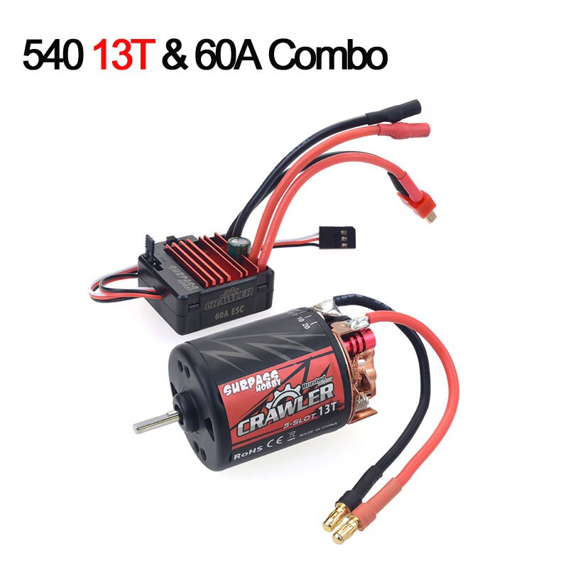 Waterproof 5-Slot 540 550 10T 11T 12T 13T 16T 20T Brushed motor w/ 60A 80A ESC for tamiya Kyosho TRAXXAS WLtoys 1/10 RC Car: 540 13T 60A ESC