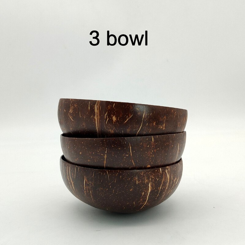 Cuenco de cáscara de coco Natural, cuenco de una sola capa de cáscara de coco antiguo, vajilla comestible, Bol para postre de arroz, recipiente para fruta: 3 bowl