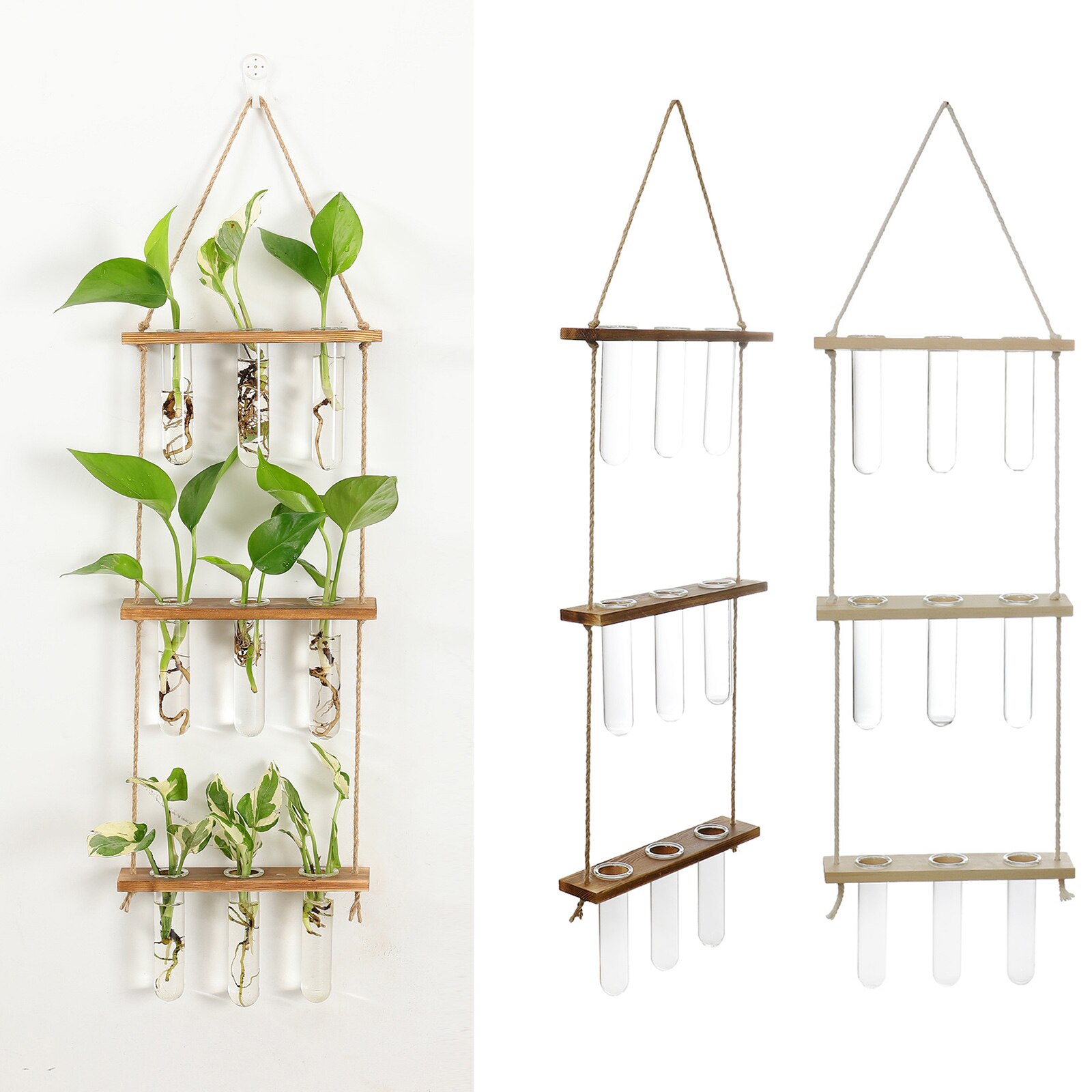 Prüfung Rohre Glas Pflanzer Zauberstab Hängen Terrarium Container Blume Knospe Vase mit Holz Halfter für Ausbreitung Wasserkulturanlage