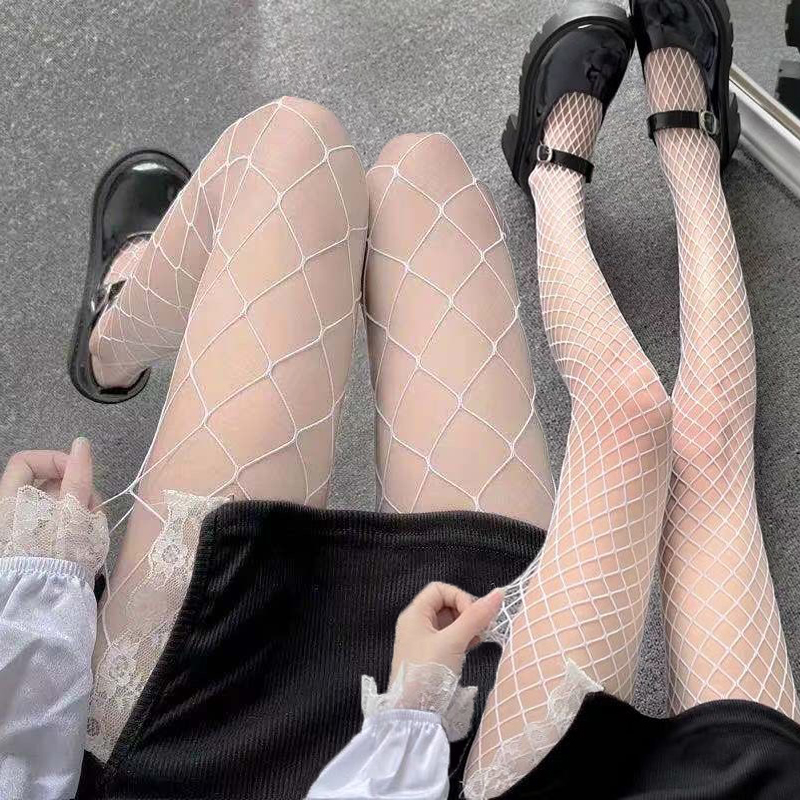 Schwarz Weiß Netzstrümpfe Frauen sexy Transparente Strumpfhosen Abnehmen Lange Socken Gamaschen Gittergewebe Nylon Dessous Lolita JK Strumpfhosen