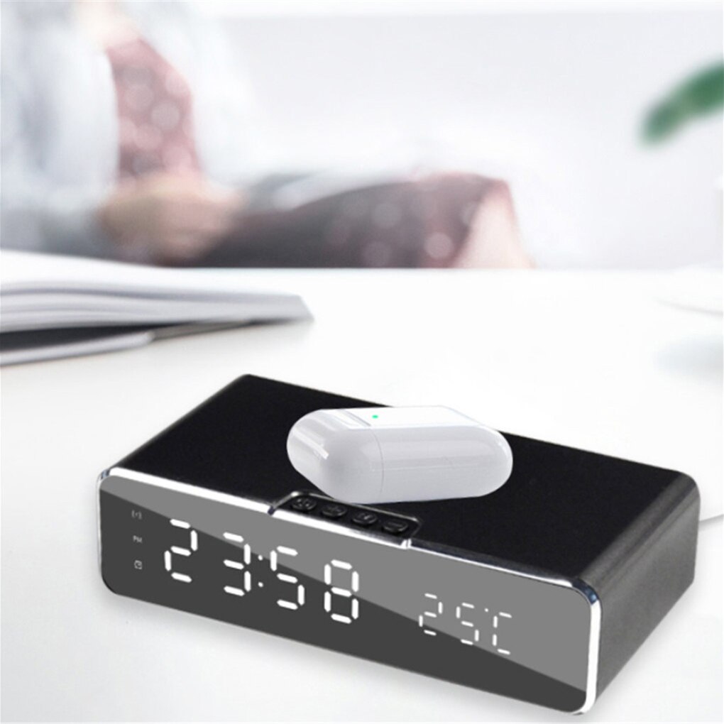 LED Alarm Clock Electric Digital Thermometer Display Desktop Digital Clock 3 Levels Dimmable Screen Wireless Phone Charger Data